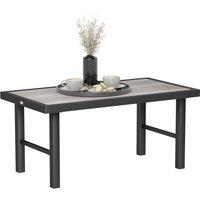 Outsunny Metal Garden Coffee Table, Outdoor Side Table with SPC Woodgrain Tabletop for Outside, Garden, Balcony, Porch, 100 x 53 x 46cm, Grey Wood Effect