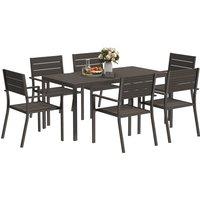 Outsunny 7 Piece Garden Furniture Set, 160 x 80 cm Rectangle Table and 6 Stackable Chairs Set, Outdoor Dining Set for Balcony, Deck, Dark Brown