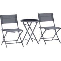 Outsunny 3 Pieces Outdoor Bistro Set, Glass Top Outdoor Table and 2 Folding Chairs with Protecting Feet, Grey
