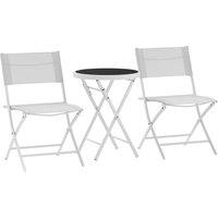 Outsunny 3 Pieces Outdoor Bistro Set, Glass Top Outdoor Table and 2 Folding Chairs with Protecting Feet, White