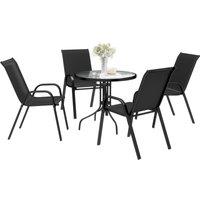 Outsunny Five-Piece Steel Patio Set, with Glass-Top Table - Black