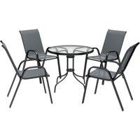 Outsunny Five-Piece Steel Patio Set, with Glass-Top Table - Dark Grey