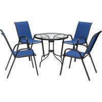 Outsunny Five-Piece Steel Patio Set, with Glass-Top Table - Dark Blue