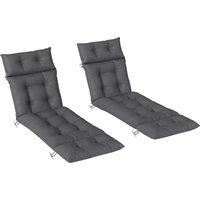 Outsunny Sun Lounger Cushions Only, 190x56x10cm Garden Lounge Chair Cushions Set of 2, Thick Sunbed Replacement Cushions with 6 Ties, Dark Grey