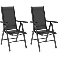 Outsunny Set of 2 Folding Chair, Aluminium Frame Outdoor Camping Chairs with Breathable Mesh Back and Seat, Armrests for Patio Deck Balcony, Black