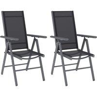 Outsunny Set of 2 Folding Chair, Aluminium Frame Outdoor Camping Chairs with Breathable Mesh Back and Seat, Armrests for Deck Balcony, Dark Grey