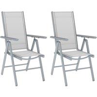 Outsunny Set of 2 Folding Chair, Aluminium Frame Outdoor Camping Chairs with Breathable Back and Seat, Armrests for Patio Deck Balcony, Light Grey
