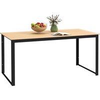 Outsunny Garden Table for 6 People, 160 x 80 x 75 cm Rectangle Outdoor Dining Table with Slatted Table Top, Metal Frame, for Balcony, Deck, Teak