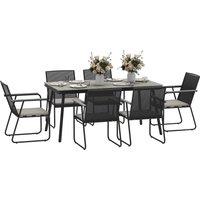 Outsunny 6 Seater Garden Dining Set with Soft Cushions, Rattan Backrest, Rectangular Plastic Top, Garden Furniture Set, Outdoor Dining Table and Chairs for Patio, Balcony, Poolside, Grey