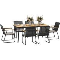 Outsunny 6 Seater Garden Dining Set with Soft Cushions, Rattan Backrest, Rectangular Plastic Top, Garden Furniture Set, Outdoor Dining Table and Chairs for Patio, Balcony, Poolside, Nature Wood Finish