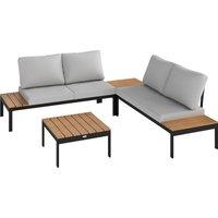 Outsunny Four-Piece Garden Corner Sofa Set with 2 Loveseats and 2 Coffee Tables - Teak Aosom UK
