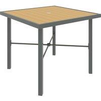 Outsunny Garden Table, 90cm Square Outdoor Patio Dining Table with 4.2 cm Umbrella Hole, Metal Frame, Wood Effect Top, for Terrace, Balcony, Natural Wood Finish