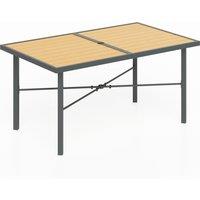 Outsunny Garden Table for 6, Outdoor Dining Table with 5cm Umbrella Hole, Wood Effect Top, Rust Resistant Frame, for Patio, Balcony, Terrace, 150 x 90 cm