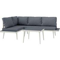 Outsunny 3 Piece Garden Furniture Set with 5-Level Adjustable Lounger, L Shaped Garden Corner Sofa with Cushions, Mesh Seat, Slatted Wood-Grain Table, Outdoor Furniture Set for Conservatory, Grey