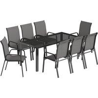 Outsunny 9 Pieces Garden Dining Set, Outdoor Table and Chairs Set for 8, Garden Furniture Set with Tempered Glass Top, Dark Grey