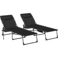 Outsunny Five-Position Reclining Sun Loungers Set of 2 - Black