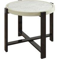 Outsunny Round Small Garden Table, 60cm Outdoor Side Table with Faux Marble Tempered Glass Top, Aluminium Frame for Garden, Patio, Balcony, Light Grey