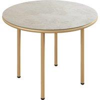Outsunny Round Small Garden Table, 60cm Outdoor Side Table with Faux Marble Tempered Glass Top, Steel Frame for Garden Patio Balcony, Beige
