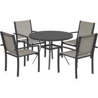 Outsunny 5 Piece Garden Furniture Set, Garden Dining Set with Round Table and 4 Stackable Chairs, Steel Frame, for Outdoor, Patio, Terraces, Dark Grey