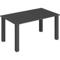 Outsunny Garden Table with Parasol Hole for 6 Person, Rectangle Outdoor Dining Table with Slatted Metal Tabletop, Steel Frame for Patio, Balcony, 150 x 90 x 73 cm, Black