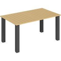 Outsunny Garden Dining Table for 6 with Parasol Hole, Rectangle Outdoor Garden Table with Slatted Metal Top, Steel Frame, Brown