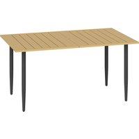Outsunny Garden Dining Table for 6 Person, Rectangle Outdoor Coffee Table with 5 cm Parasol Hole, Slatted Tabletop and Steel Frame for Patio Balcony, Brown