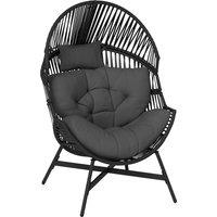 Outsunny Standing Rattan Egg Chair Outdoor, Oversized Wicker Garden Egg Chair with Thick Tufted Cushion, Headrest, Steel Frame, Charcoal Grey