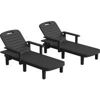 Outsunny Set of 2 Reclining Sun Loungers, 5 Positions Adjustable Outdoor Chaise Lounge Chair with Armrests, Black