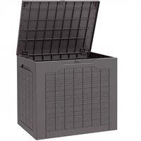 Outsunny 93L Plastic Garden Storage Box, Outdoor Storage Box with Handles, Waterproof Outdoor Storage Container, Brown