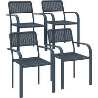 Outsunny Garden Chairs Set of 4, Stackable Rattan Effect Dining Chairs with Armrest, Weather Resistant and Lightweight Outdoor Furniture Armchairs for Patio, Balcony, Terrace, Dark Grey