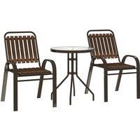 Outsunny 3 Pieces Patio Bistro Set with Stackable Chairs, Tempered Glass Table, for Outdoor, Balcony, Patio, Garden, Dark Brown