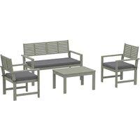 Outsunny 4 Seater Wooden Garden Furniture Set with Loveseat, Armchairs, Table, Acacia Wood Garden Sofa Set, Light Grey