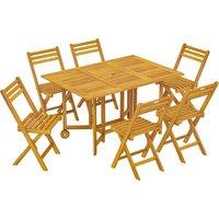Outsunny 7 Pieces Garden Dining Set, Extending Dining Table and 6 Folding Chairs with Umbrella Hole for Patio, Natural Wood