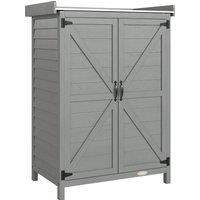 Outsunny Wooden Garden Shed, Garden Tool Storage Shed with Shelf and Side Hooks, 71.5 x 39 x 95 cm, Grey