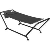 Outsunny Outdoor Hammock with Stand, Freestanding Hammock with Side Pocket, Headrest for Patio, Balcony, Porch, Dark Grey