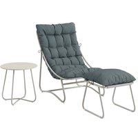 Outsunny Bistro Set for Garden, 3 Piece Outdoor Table and Chair with Footstool and Removable Cushions, Comfy Balcony Furniture