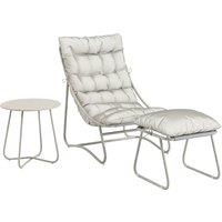 Outsunny Bistro Set for Garden, 3 Piece Outdoor Table and Chair with Footstool and Removable Cushions, Comfy Balcony Furniture