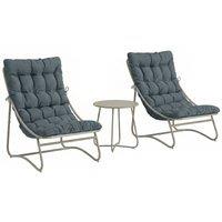 Outsunny 3 Piece Garden Bistro Set, Round Outdoor Bistro Table and Chairs Set for 2 with Texteline Seat and Cushions, Dark Grey