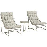 Outsunny 3 Piece Garden Bistro Set, Round Outdoor Bistro Table and Chairs Set for 2 with Texteline Seat and Cushions, Light Grey