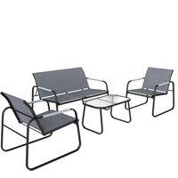 Outsunny 4 Piece Garden Furniture Set, Garden Sofa Set with Loveseat, 2 Armchairs, Tempered Glass Table for Balcony, Grey