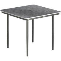 Outsunny Garden Dining Table for 4, 85 cm Square Outdoor Table with Umbrella Hole, Faux Wood Top, Metal Legs, Dark Grey