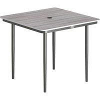 Outsunny Garden Dining Table for 4, 85 cm Square Outdoor Table with Umbrella Hole, Faux Wood Top, Metal Legs, Light Grey