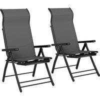 Outsunny Reclining Garden Chairs Set of 2, 5-Position Folding Sun Loungers with High Back, Retractable Footrest, Dark Grey