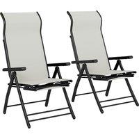 Outsunny Reclining Garden Chairs Set of 2, 5-Position Folding Sun Loungers with High Back, Retractable Footrest, Light Grey