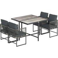 Outsunny 4-Seater Garden Dining Set, Rattan Outdoor Furniture with Space-Saving Chairs and Thick Cushions for Patio Balcony Black