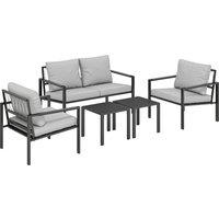 Outsunny 5 Piece Metal Garden Furniture Sofa Set with Thickened Cushions, Loveseat, 2 Armchairs, 2 Coffee Tables, Light Grey