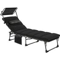 Outsunny Folding Sun Lounger with Canopy, Reclining Sunbed with Cushion, Side Pocket, Carrying Handle, Black