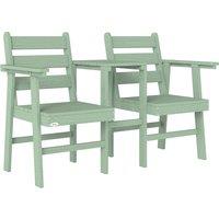 Outsunny Outdoor Garden Loveseat, Embossed Wooden Jack and Jill Garden Seat with Integrated Table, Green