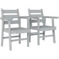 Outsunny Outdoor Garden Loveseat, Embossed Wooden Jack and Jill Garden Seat with Integrated Table, Grey