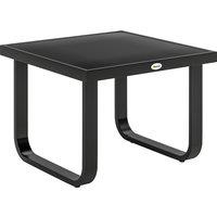 Outsunny Outdoor Garden Coffee Table, Rectangle Metal Side Table with Tempered Glass Tabletop, Adjustable Foot Pads